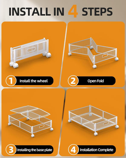 Under Bed Storage with Wheels, Foldable Metal Under Bed Storage Containers, 60L Rolling Underbed Storage, Easy Assembly Under The Bed Storage for Bedroom Clothes Shoes Blankets