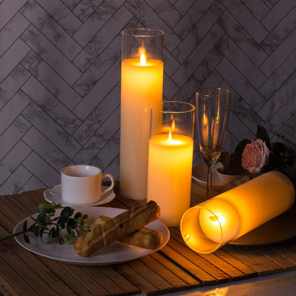 AKU TONPA Flameless Candles Battery Operated Pillar Real Wax Flickering Electric LED Candle Gift Sets with Remote Control Cycling 24 Hours Timer, Pack of 6 (3" D x 4" H, Ivory)