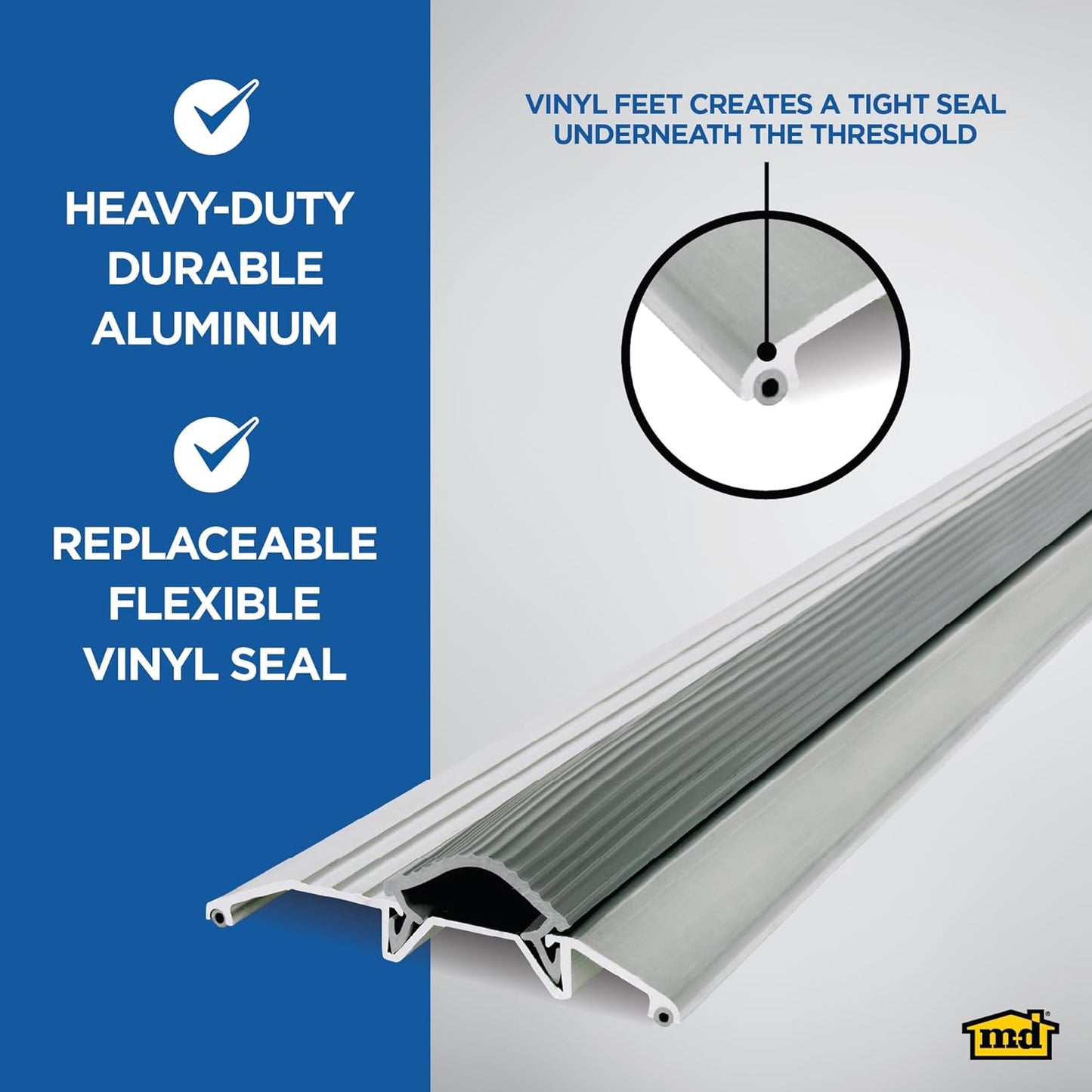 M-D Building Products 08102 3-3/4 in. x 3/4 in. x 36 in. Silver Aluminum and Vinyl Heavy-Duty Low-Profile Threshold
