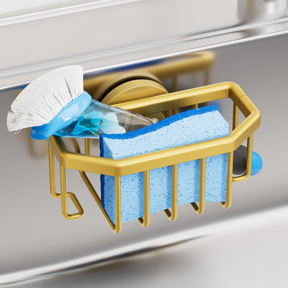 TAILI Sponge Holder with Strong Suction Cup, Dish Sponge Caddy Inside Sink Removable, Rustproof Aluminum for Sponges, Brushes, Stoppers and Scrapers - Black