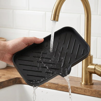 MicoYang Silicone Bathroom Soap Dishes with Drain Spout-Bathroom and Kitchen Sink Organizer,Sponge Holder,Dish Soap Tray,Perfect for Dispenser,Scrubber,Bottle,Cup on Sink or Counter-Coffee 4.9"×3.2"