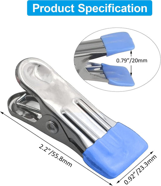 Clothes Hangers Heavy Duty 15Pack, 2.17 Inch Metal Clips, Clothespins for Photo Drying Clothesline Laundry Sock, Bag Clips for Food Kitchen Stainless Steel with Rubber, Blue