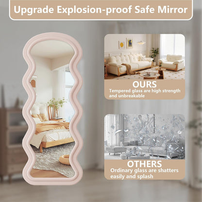 71"x32" Flannel Full Length Mirror, Arched Mirrors Full Length with Stand, Flannel Floor Mirror for Bedroom and Living Room, Full Body Mirror Hanging or Leaning, White