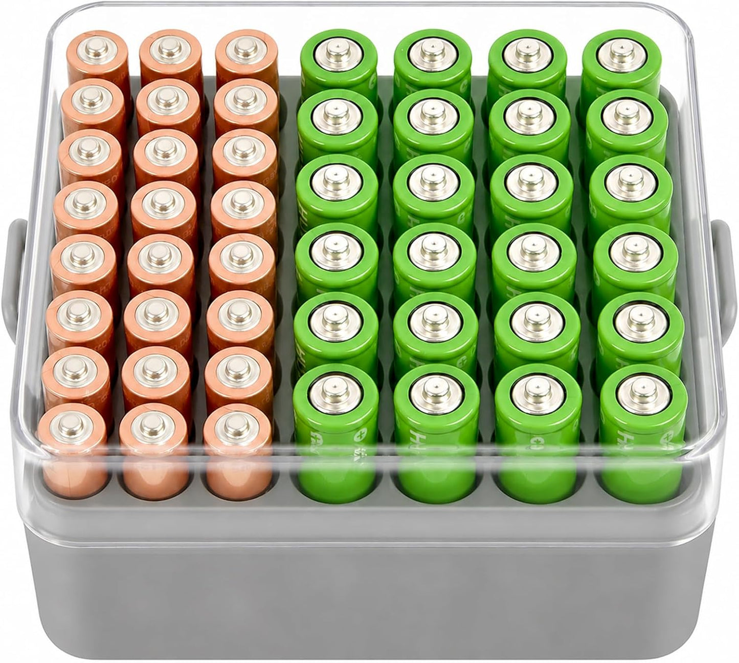 ALCYON Battery Organizer Storage Case, Battery Vault Box Container for 48pcs AA Batteries, Plastic Clear Protective Battery Holder for Travelling/Home/Office (Black, Large)
