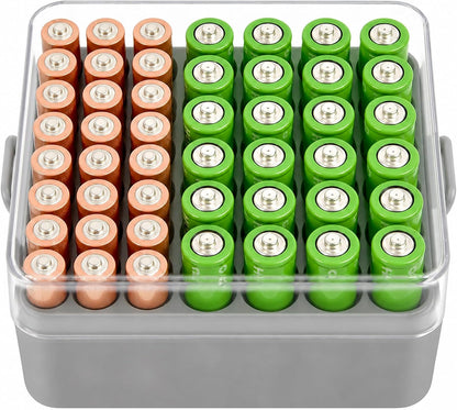 ALCYON Battery Organizer Storage Case, Battery Vault Box Container for 48pcs AA Batteries, Plastic Clear Protective Battery Holder for Travelling/Home/Office (Black, Large)