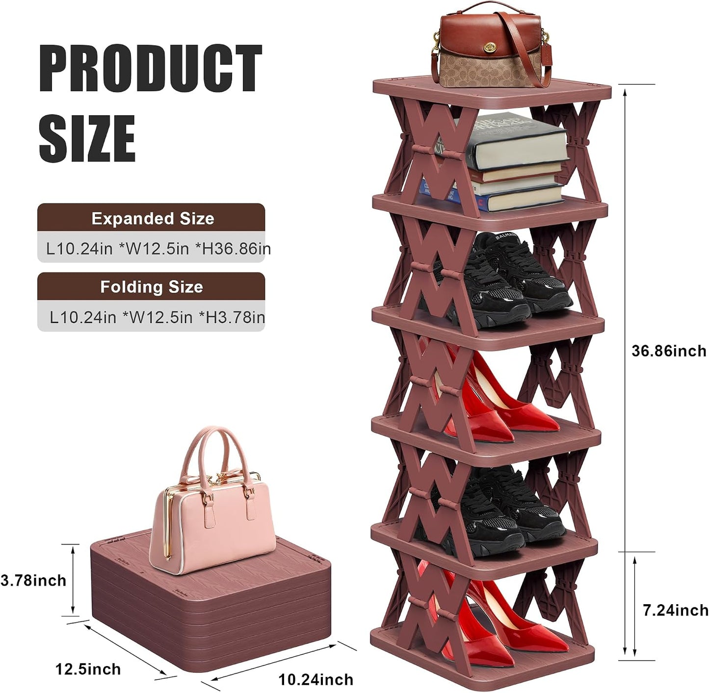 Shoe Rack, 6 Tier Shoe Organizer Without Assembly, Foldable Small Shoe Rack Space Saving, Collapsible Shoe Organizer for Entryway, Front Door Entrance, Kids, Bedroom, White