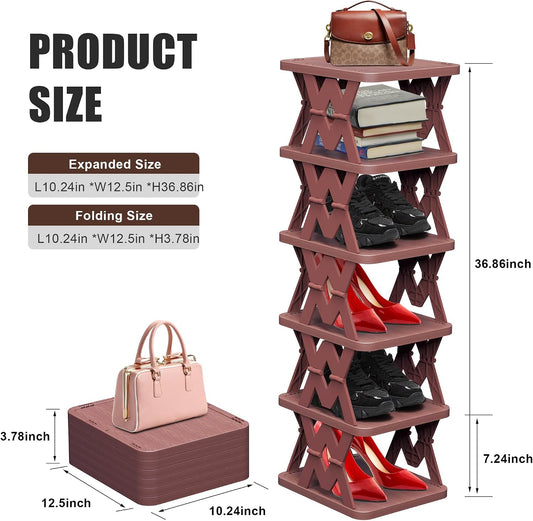 Shoe Rack, 6 Tier Shoe Organizer Without Assembly, Foldable Small Shoe Rack Space Saving, Collapsible Shoe Organizer for Entryway, Front Door Entrance, Kids, Bedroom, White
