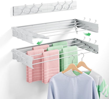 Foldable Wall Mounted Space-Saving Drying Rack, 23.5 In Rustproof Stainless Steel Laundry Hanger with 50 Lbs Heavy Duty Reinforced Rods for Wet Towels & Heavy Clothes, Fits Apartment Bathroom RV,White
