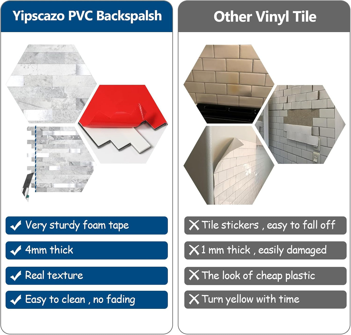 Yipscazo 2026 New Upgrade 11.34" X 11.57" Peel and Stick Backsplash, Stick on Backsplash Tiles for Kitchen, Bathroom, Fireplace (10 Sheets, Beige Rocks + Rose Gold)