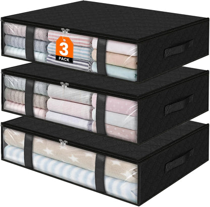 StorageRight Under Bed Storage Bags 3 Pack, 40L Large Clothes & Comforter Storage Containers with Clear Window, Breathable Fabric Organizer for Blankets, Bedding, Seasonal Clothing