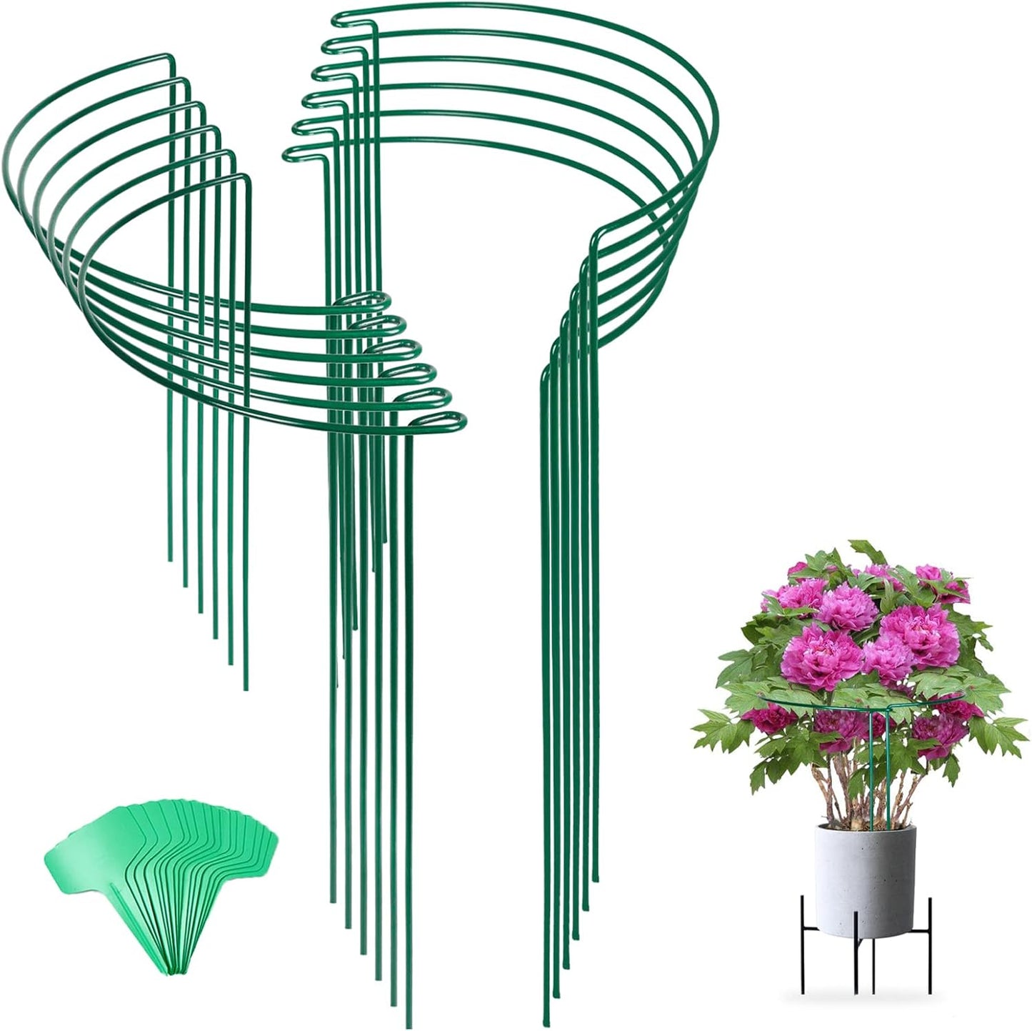 12 Pack 16 Inch Metal Plant Support Stakes for Outdoor Plants and Flowers | Peony cages and supports, Flower stakes, Includes 15 Pcs twist ties, Sturdy, Rust-proof, Easy to install, Durable