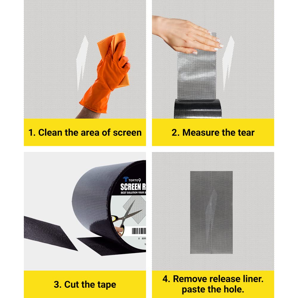 TORTO9 Window Screen Repair Kit, 3-Layer Strong Adhesive & Waterproof Tape Fiberglass Covering mesh (Black, 2 Inch x 6.5 FT)