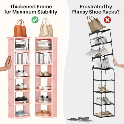 Kitstorack 8-Tier Vertical Plastic Shoe Rack, Freestanding Stackable Storage Organizer for Small Closets and Tight Spaces