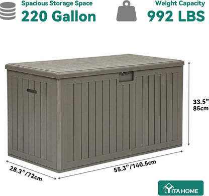 YITAHOME 95 Gallon Outdoor Storage Deck Box | Waterproof Resin Deck Box w/Handles, Lockable Outdside Deck Box for Patio Furniture, Garden Tools, Lockable & UV