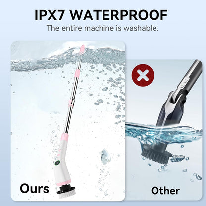 Electric Bathroom Cleaning Brush, Cordless Spin Scrubber Full Body Waterproof IPX7 with Adjustable Handle, 8 Replaceable Brush Heads for Bathtub/Kitchen/Window/Home -SD-CTB01