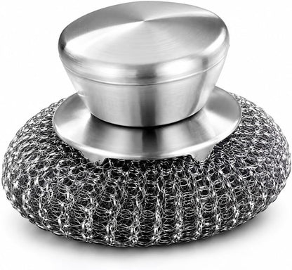 Stainless Steel Scrubber with Handle BBQ Grill Scrubber for Pots Pans and Dishes Non-Scratch Kitchen Metal for Tough Stains Scrubbing Tool 3.54X2.16X2.16In