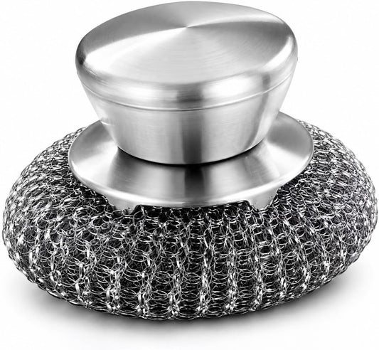 Stainless Steel Scrubber with Handle BBQ Grill Scrubber for Pots Pans and Dishes Non-Scratch Kitchen Metal for Tough Stains Scrubbing Tool 3.54X2.16X2.16In