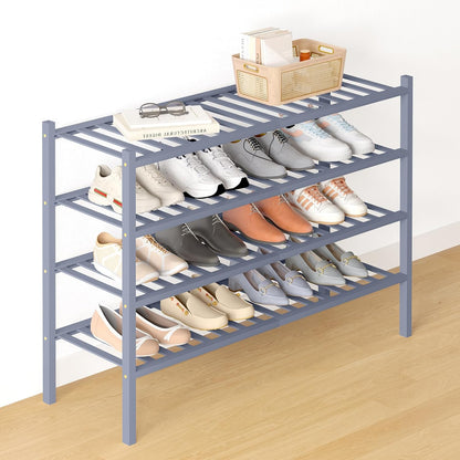 Smiry Bamboo Shoe Rack for Closet, 3 Tier Wooden Shoe Organizer, Stackable Wood Shoe Storage Shelf for Entryway, 14 Vertical Slats, One-piece Heavy-Duty Legs, 26.77"x11.02"x18.31", Natural