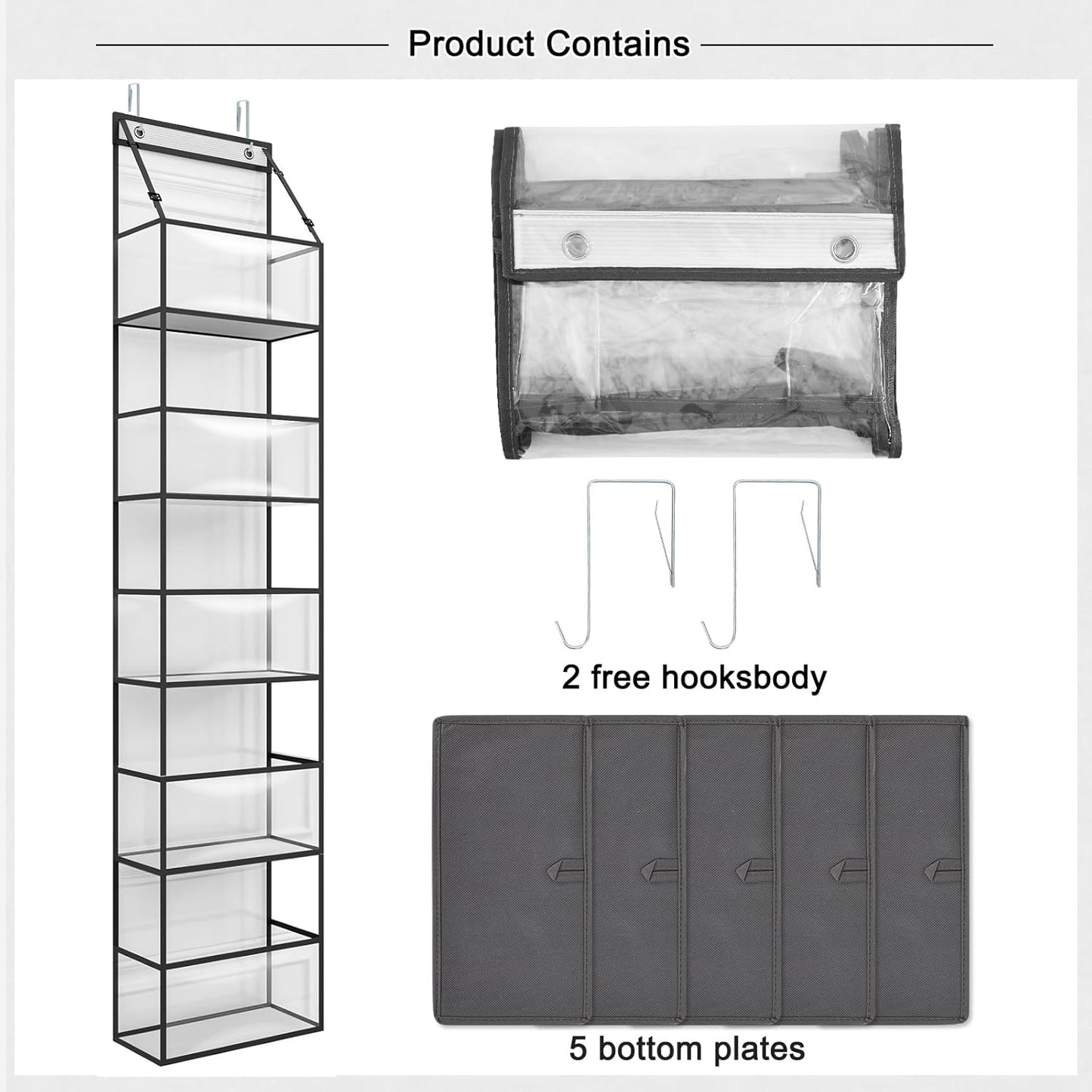 Fixwal 5-Shelf Over The Door Hanging Pantry Organizer, Room Organizer with Clear Plastic Pockets, 25lb Ultra Sturdy & Large Capacity for Closet, Bedroom, Nursery, Bathroom and Sundries