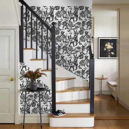 MuralPeel White Poppies Floral Modern Grey Peonies Flowers Peel and Stick Wallpaper Self Adhesive Removable Easy Peel Off Stick on Wall Paper for Bedroom Renter
