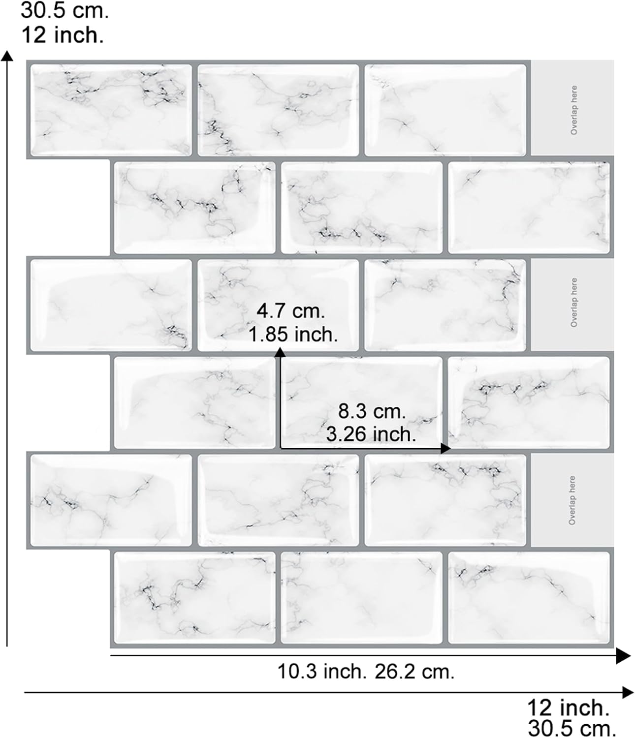 White Peel and Stick Backsplash Tiles for Kitchen, 10-Pack Self-Adhesive Waterproof Vinyl Bathroom Wall Tile(12 * 12 inches)