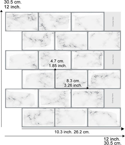 White Peel and Stick Backsplash Tiles for Kitchen, 10-Pack Self-Adhesive Waterproof Vinyl Bathroom Wall Tile(12 * 12 inches)
