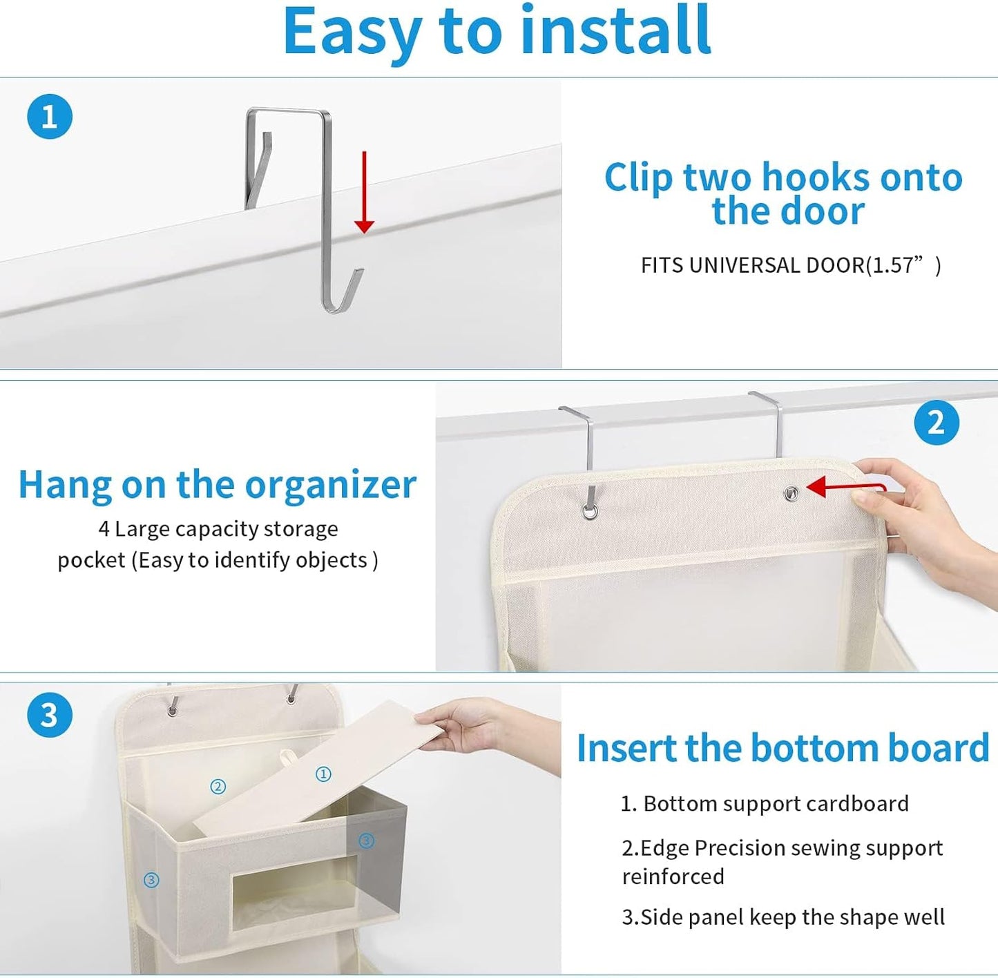 MAX Houser 4-Shelf Over The Door Hanging Organizer with 2 Metal Hooks, Gray | 4 Pocket Swing-proof Behind Door Organizers with Clear Windows for Bathroom Closet, Dorm