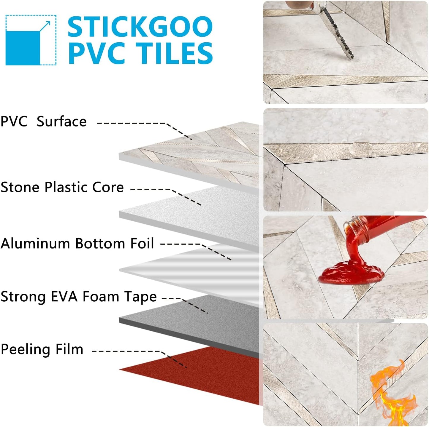 STICKGOO 10-Sheet Herringbone Tile Peel and Stick Backsplash, Beige Mixed Metal Gold PVC Stick on Backsplash, Self Adhesive Wall Tile for Kitchen and Bathroom
