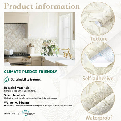 Heroad Boho Peel and Stick Wallpaper Beige Renter Friendly Wall Paper Peel and Stick Modern Contact Paper Neutral Geometric Wallpaper for Bedroom Bathroom Cabinets Decor Vinyl Waterproof 17.3"x78.7"