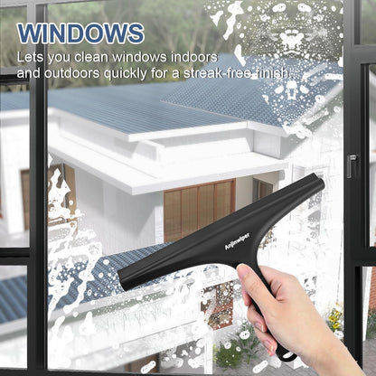 Silicone Shower Squeegee for Glass Doors with Hook, Window Squeegee for Shower Doors, Kitchen, Mirrors and Tiles, Glass Squeegee Bathroom Shower(10 inch, Gray)