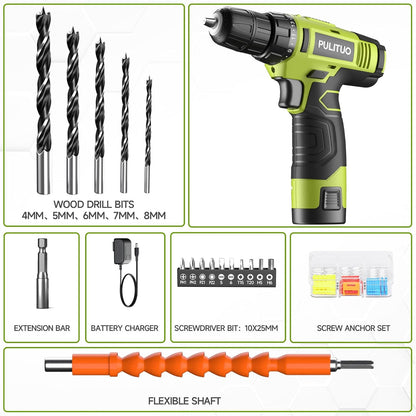 PULITUO Drill Set, 149-Piece Home Tool Set with 12V Pink Cordless Drill, Tool Box, Hand Tool Kits for Women & Men and DIY Enthusiasts, for Home Improvement