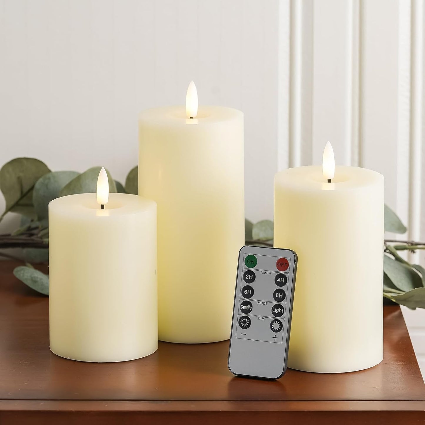 Stmarry White Flameless Candles with Remote and Timer, Real Wax Made LED Pillar Candles Battery Operated with 3D Flickering Flame - 3" x 4",5",6" - Set of 3
