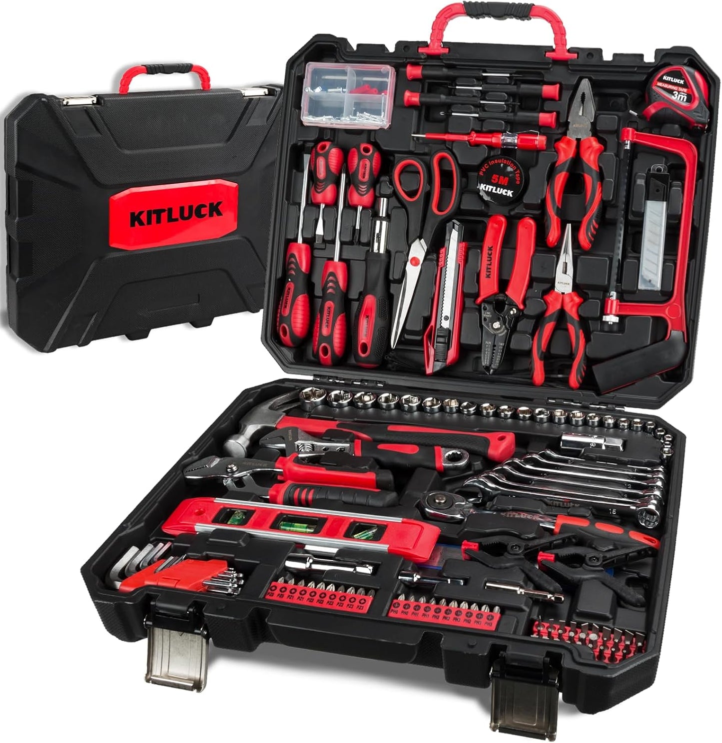 KITLUCK 138-piece Home Tool Kit, Household Hand Repair Tool Set for men, Portable Basic Tool box Set with Tools (Screwdriver, Plier, Wrench, Socket, Harmer, Rule, etc.) for Home and Car