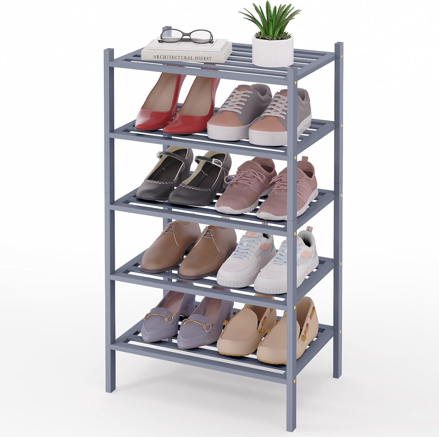 Smiry Bamboo Shoe Rack, 3 Tier Free Standing Wooden Shoe Organizer, Stackable Wood Shoe Storage Shelf for Closet, Entryway, 5 Horizontal Slats, 26.8"x11"x18.3", Natural