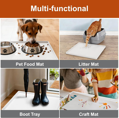 ukeetap Extra Thick Silicone Mat Waterproof with Raised Edge 19” x 12”, BPA Free Non-Slip Dog & Cat Food Mat, Feeding Mat for Food and Water Bowls, Spill Proof Mat to Protect Floors, Black