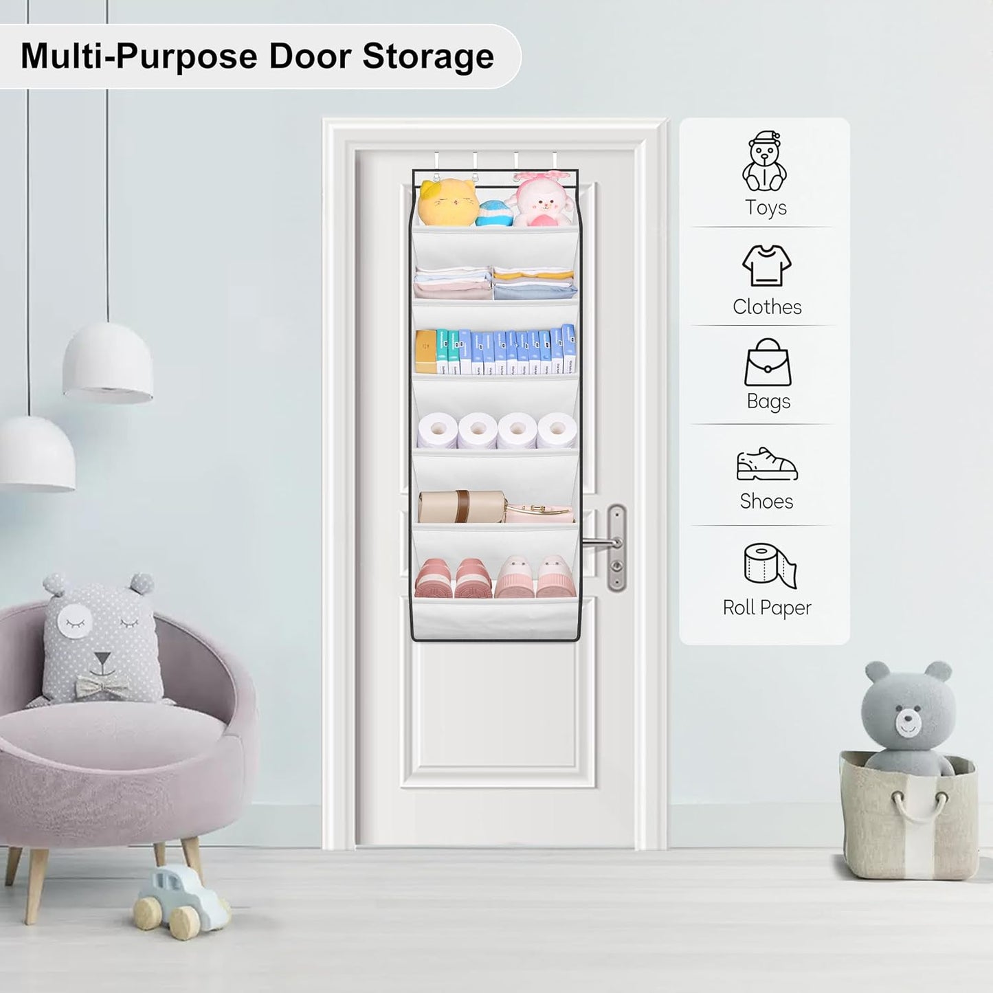 SLEEPING LAMB Over The Door Shoe Organizer for Closet with Large Deep Pockets, Narrow Shoe Rack for Door Hanging Boots Storage, Black