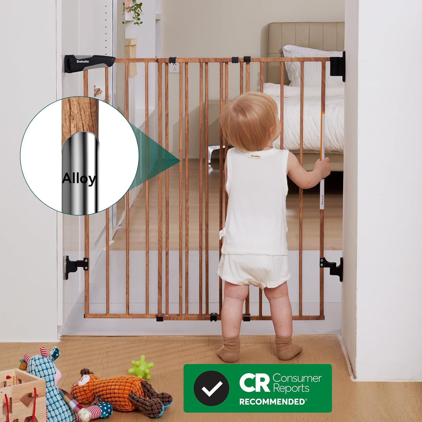 Babelio Baby Gate for Stairs, Kitchen & Doorways, No Bottom Bar| One-Handed Operation| Auto-Close| Hardware Mount (Drill Needed) Safety Dog/Pet Gate (Black - B17, 26-43" W, 28" H)