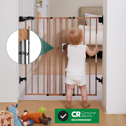 Babelio Baby Gate for Stairs, Kitchen & Doorways, No Bottom Bar| One-Handed Operation| Auto-Close| Hardware Mount (Drill Needed) Safety Dog/Pet Gate (Black - B17, 26-43" W, 28" H)