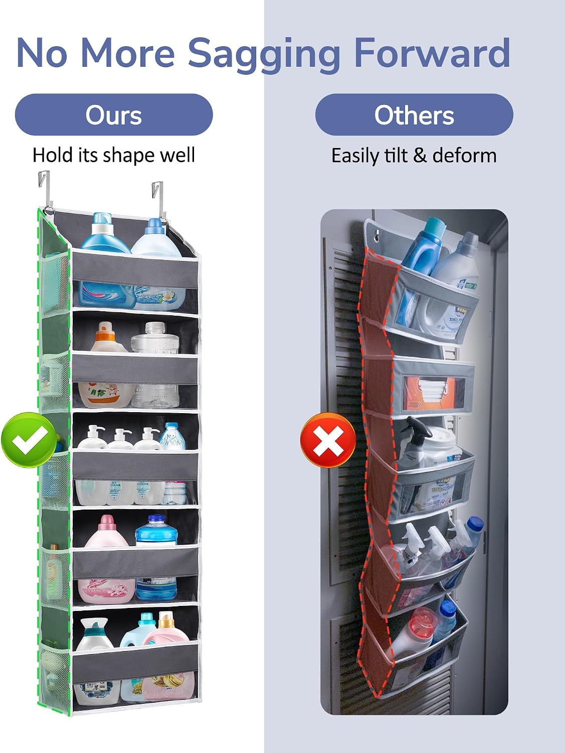 ULG Over the Door Organizer, 5-Tier Extra Large Hanging Storage with 10 Mesh Pockets, 100 lbs Capacity, Heavy Duty Door Organizer for Closet, Bedroom, Nursery Storage, Beige