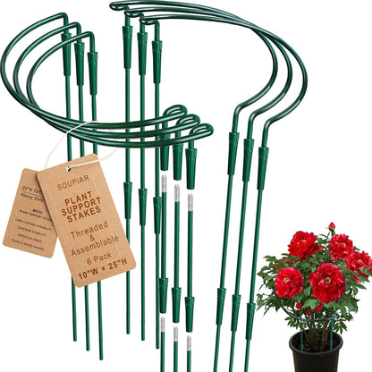 6 Pack Detachable & Assemblable Metal Plant Support Stakes - Garden Support Ring, Tomato Seedling Cage, Young Monstera/Pothos for Growing Indoor/Outdoor (10" W x 16" H)