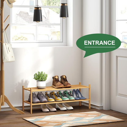 kiplant Small Shoe Rack, 4-Tier Bamboo Wood Shoe Rack for Entryway, Stackable Shoe Organizer for Hallway Closet, Free Standing Shoe Racks for Indoor & Outdoor