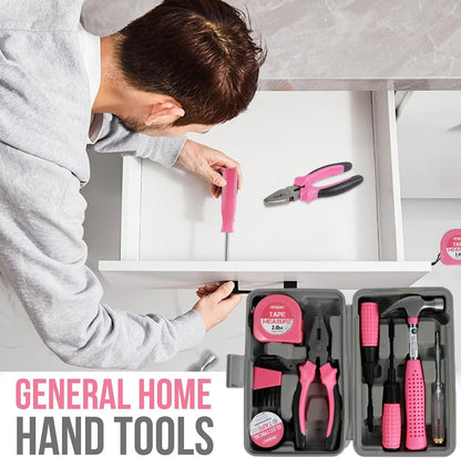 24-Piece Pink Household DIY Tool Kit for Women – Compact Mini Tool Box Set with Essential Starter Tools for Home Projects