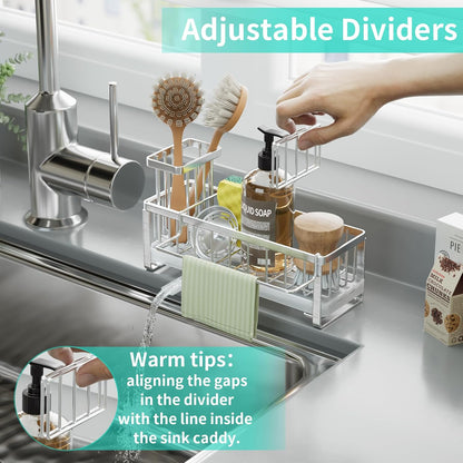 HapiRm Sponge Holder for Kitchen Sink - Self-draining Sink Caddy with Brush and Dishcloth Holders, Stainless Steel Kitchen Countertop Organizers and Storage Essentials - Black