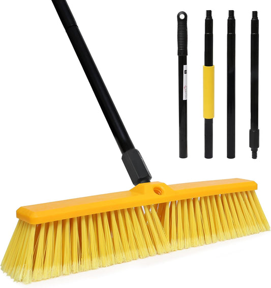 KLEEN HANDLER 24" Heavy Duty Push Broom with 61" Long Extendable Metal Handle with Threaded Plastic Screw for Deck Driveway Garage Yard Patio Warehouse Hard Floor Cleaning