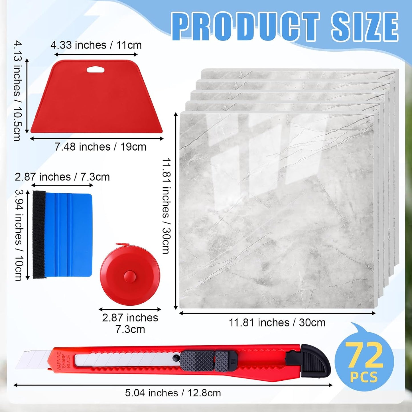 Nuanchu 36 Pcs Peel and Stick Shower Waterproof Tiles Wall Panels 12 x 12 Inch Self Adhesive Backsplash with Ruler Knife & 2 Scrapers for Washroom Bathroom Living Room, Not Real Tile (Grey Marble)