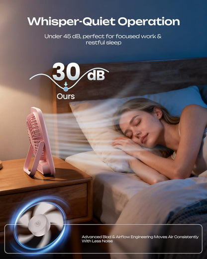 Otlonpe Personal Portable Desk Fan, 4000mAh Small Rechargeable Portable Fan Battery Operated & USB Powered for Travel Sleeping Bedroom Office Home Table, Cordless, Quiet, 4-Speed, 6.5 Inch (Black)