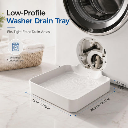 Universal Front-Load Washing Machine Drain Pan, Washer Drain Funnel Tray for Filter Cleaning, Pump Maintenance, and Water Catching (White)