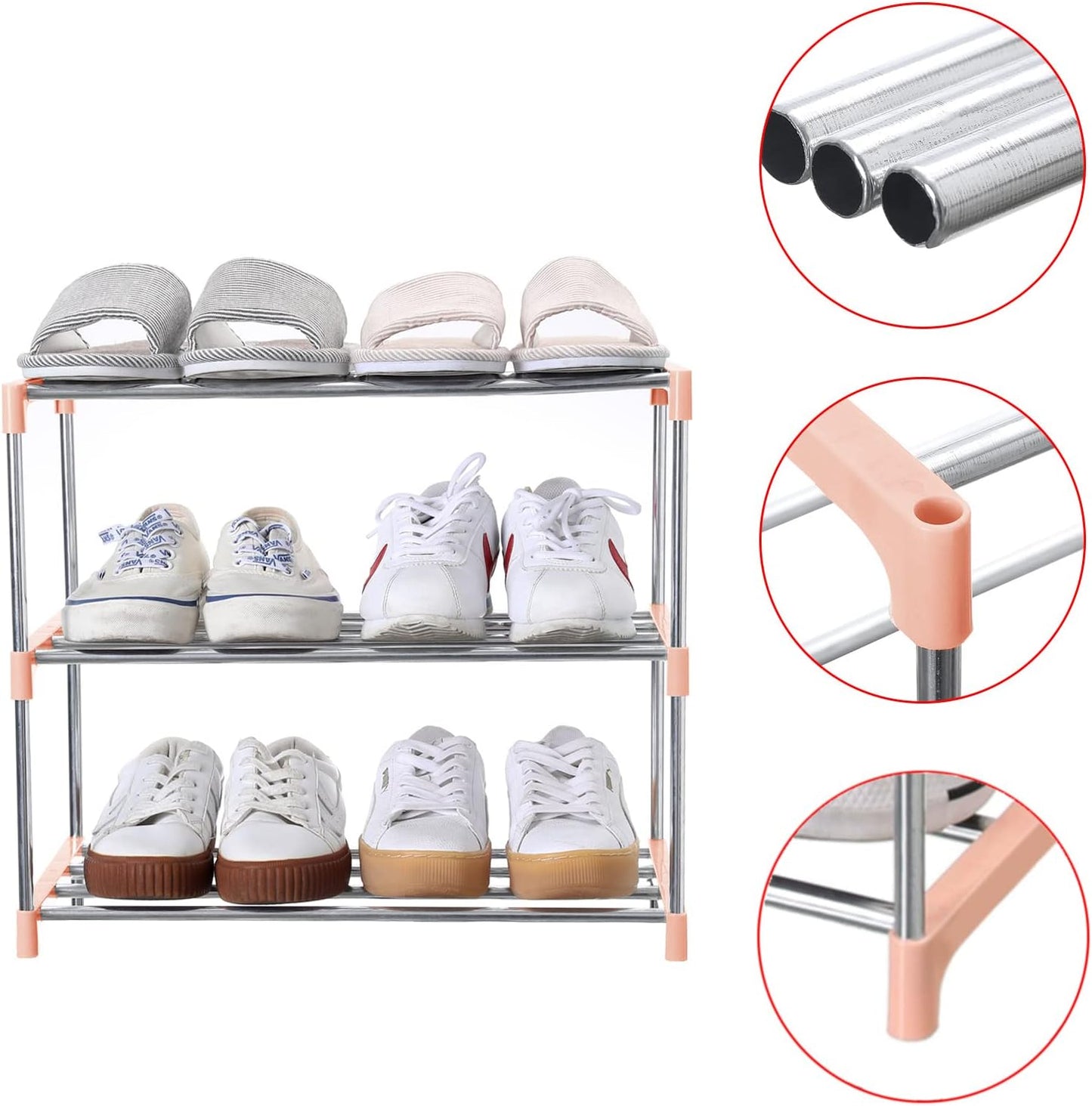 Jucaifu Stackable Small Shoe Rack, Entryway, Hallway and Closet Space Saving Storage and Organization (3-Tier, White)