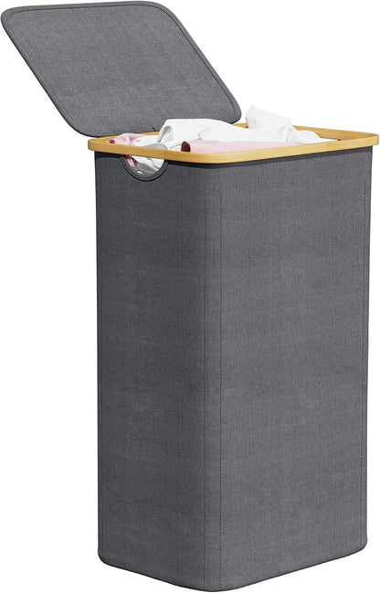 SpaceAid Double Laundry Hamper 2 Section with Lid and Removable Laundry Bags, 160L Clothes Basket with Bamboo Handles, Large Collapsible Hamper for Bedroom, Bathroom, Dorm, Laundry Room - White