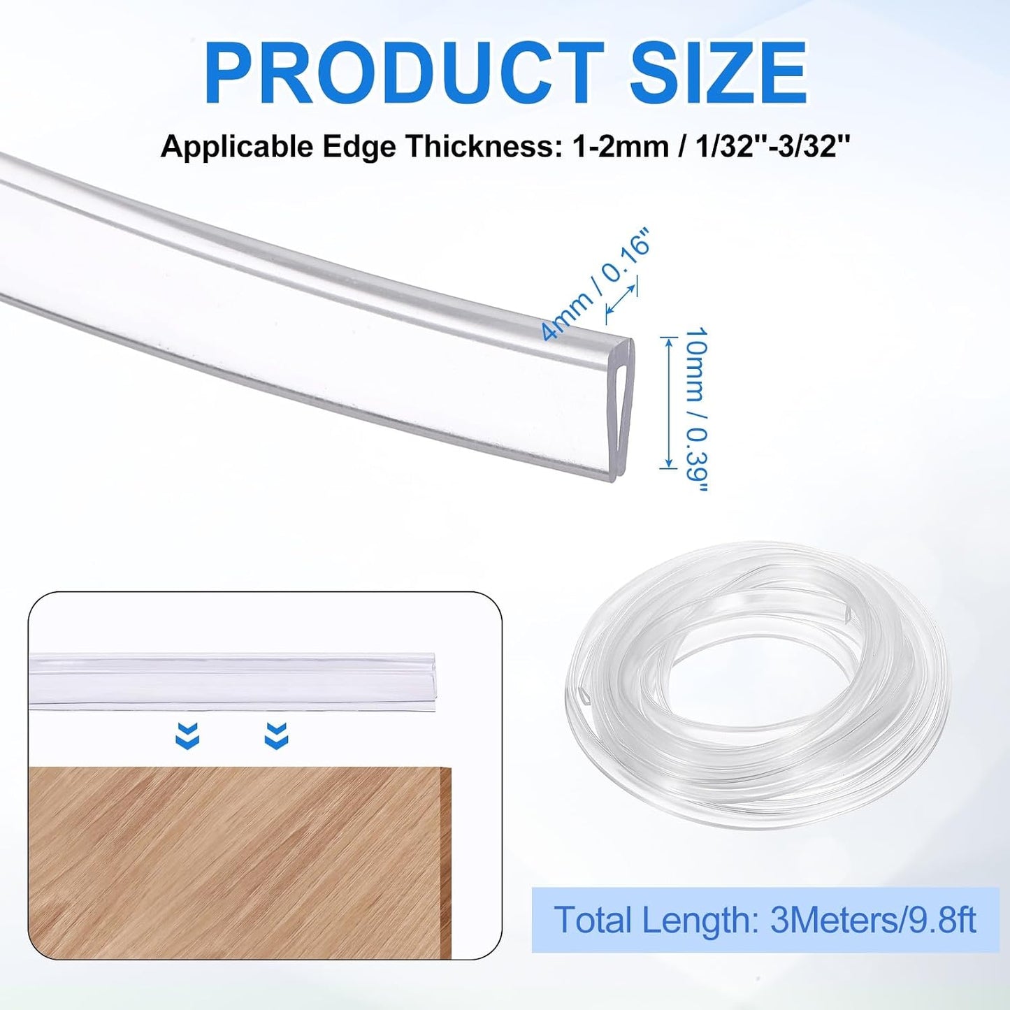uxcell Clear Edge Trim, 13.1Ft Silicone U Channel Edge Protector, Edges Guards Fits 1/32"-3/32" for Car Doors Sheet Metal Parts (3/16" W x 3/8" H)